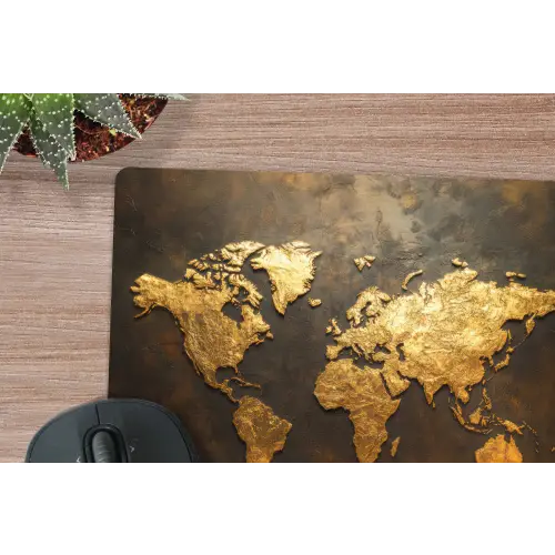Wereldkaart - Goud - Roest muismat rubber klein -closeup