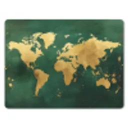 Wereldkaart - Groen - Goud muismat rubber klein -3d