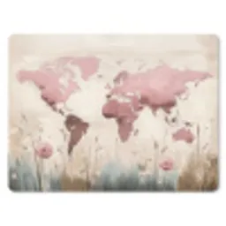 Wereldkaart - Roze - Bloemen muismat rubber klein -3d