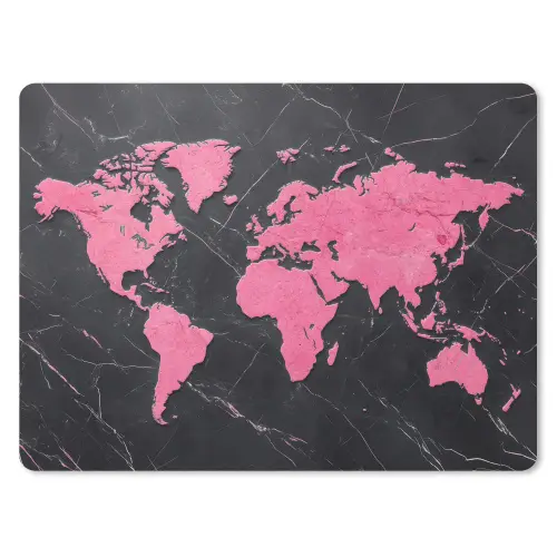 Wereldkaart - Roze - Marmer muismat rubber klein -3d