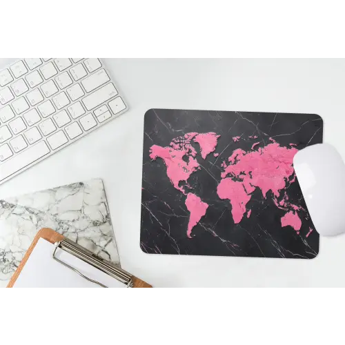 Wereldkaart - Roze - Marmer muismat rubber klein -witbureau