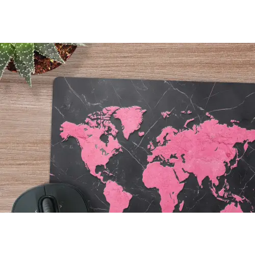 Wereldkaart - Roze - Marmer muismat rubber klein -closeup