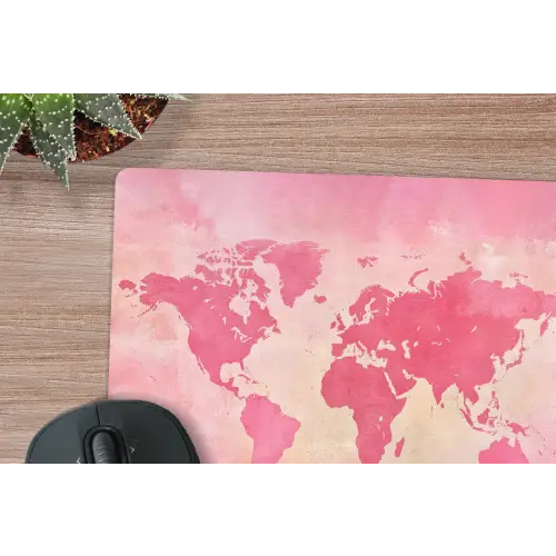 Wereldkaart - Roze - Vaag muismat rubber klein -closeup
