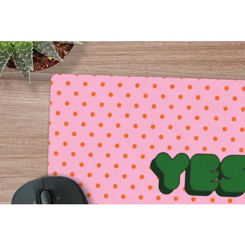 Yes fun - Groen - Roze - Stippen muismat rubber klein -closeup
