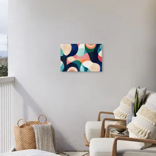 Abstract - Blauw - Roze Tuinposter op houten frame 2 cm dik klein -sfeer1