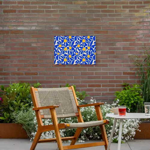 Abstract - Bloem - Blauw Tuinposter op houten frame 2 cm dik klein 845 -sfeer3
