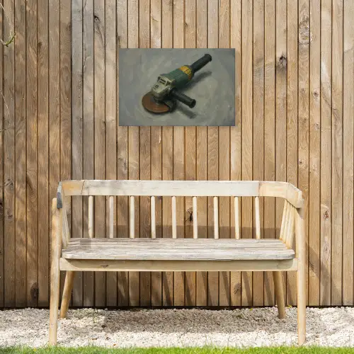 Haakse slijper - Schilderij - Gereedschap Tuinposter op houten frame 2 cm dik klein -sfeer4