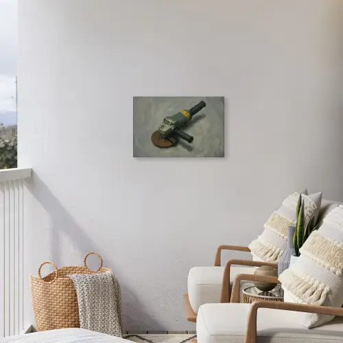 Haakse slijper - Schilderij - Gereedschap Tuinposter op houten frame 2 cm dik klein -sfeer1