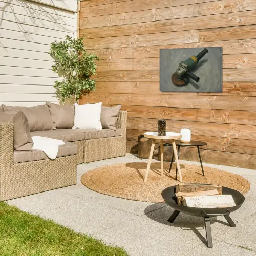 Haakse slijper - Schilderij - Gereedschap Tuinposter op houten frame 2 cm dik klein -sfeer2