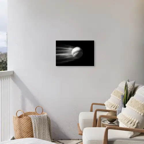 Honkbal - Wit - Vliegt Tuinposter op houten frame 2 cm dik klein -sfeer1