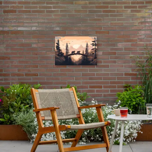 Beren - Bomen - Landschap - Zonsondergang Tuinposter op houten frame 2 cm dik klein -sfeer3