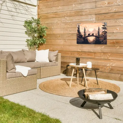 Beren - Bomen - Landschap - Zonsondergang Tuinposter op houten frame 2 cm dik klein -sfeer2