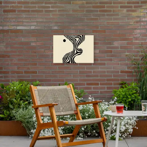 Beige - Lijnen - Golvend - Abstract Tuinposter op houten frame 2 cm dik klein -sfeer3
