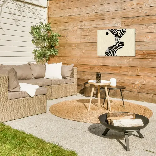 Beige - Lijnen - Golvend - Abstract Tuinposter op houten frame 2 cm dik klein -sfeer2