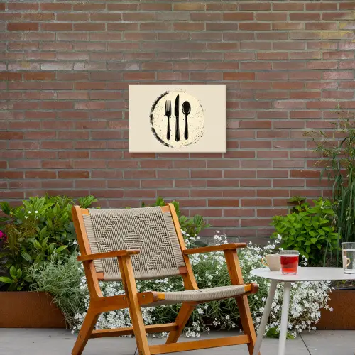 Zwart - Bestek - Rondje Tuinposter op houten frame 2 cm dik klein -sfeer3