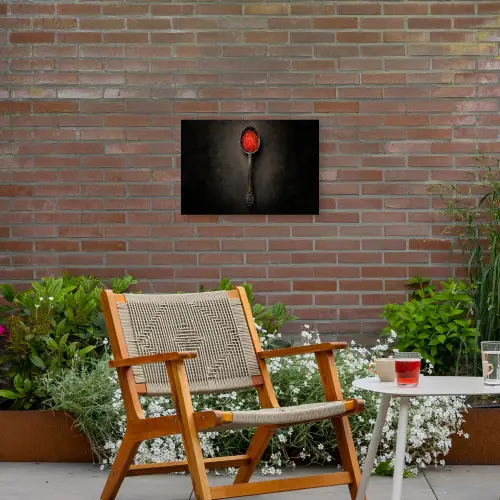 Zwart - Lepel - Caviar Tuinposter op houten frame 2 cm dik klein -sfeer3