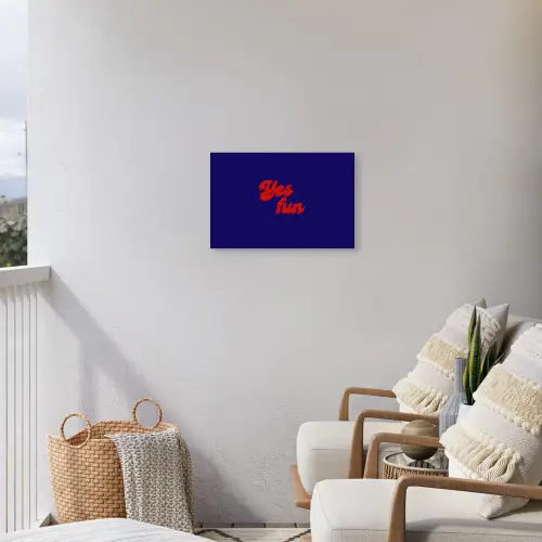 Blauw - Rood - Yes fun - 3D Tuinposter op houten frame 2 cm dik klein -sfeer1