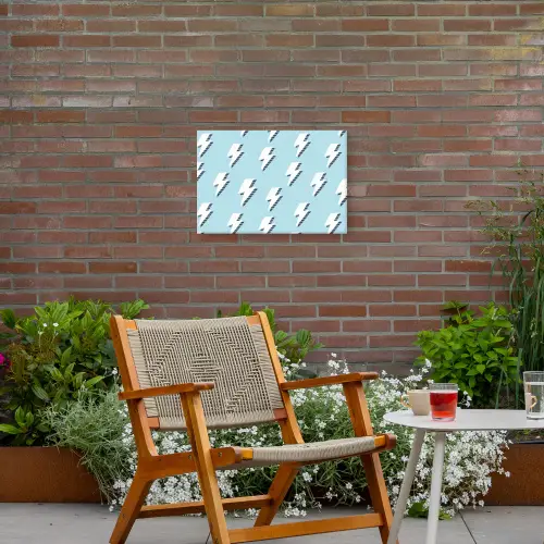 Blauw - Wit - Patroon - Bliksem Tuinposter op houten frame 2 cm dik klein 845 -sfeer3