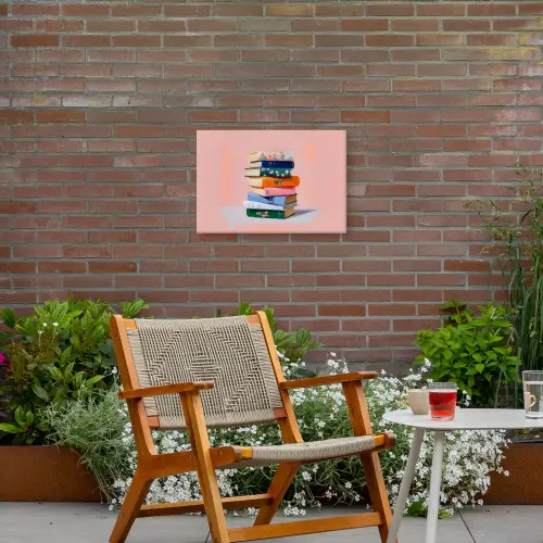 Boeken - Stapel - Kleurrijk Tuinposter op houten frame 2 cm dik klein -sfeer3