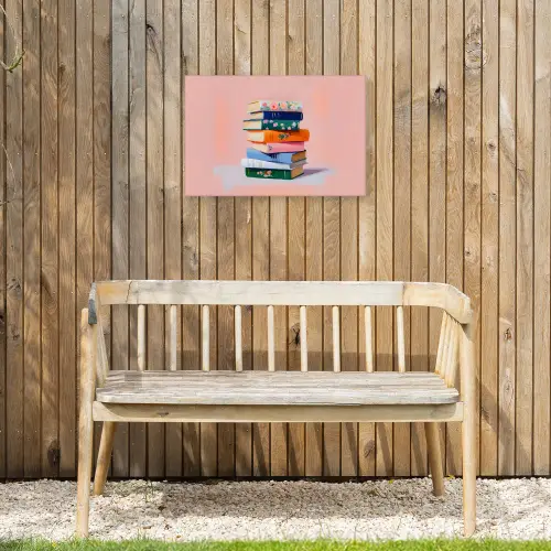Boeken - Stapel - Kleurrijk Tuinposter op houten frame 2 cm dik klein -sfeer4