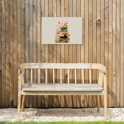 Boeken - Stapel - Bloemen - Kleurrijk Tuinposter op houten frame 2 cm dik klein -sfeer4