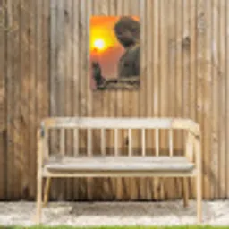 Boeddha bij zonsondergang Tuinposter op houten frame 2 cm dik klein -sfeer4