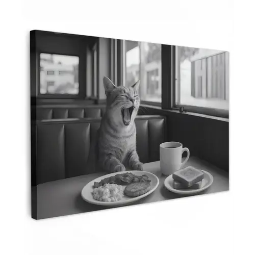Kat - Koffie - Brood - Zwart Tuinposter op houten frame 2 cm dik klein -3d