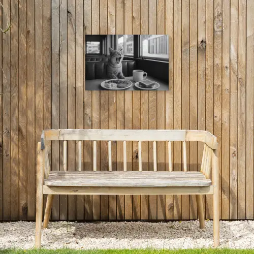 Kat - Koffie - Brood - Zwart Tuinposter op houten frame 2 cm dik klein -sfeer4