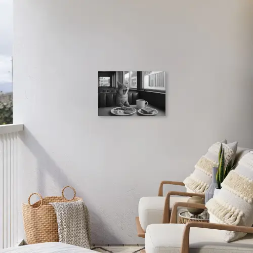 Kat - Koffie - Brood - Zwart Tuinposter op houten frame 2 cm dik klein -sfeer1