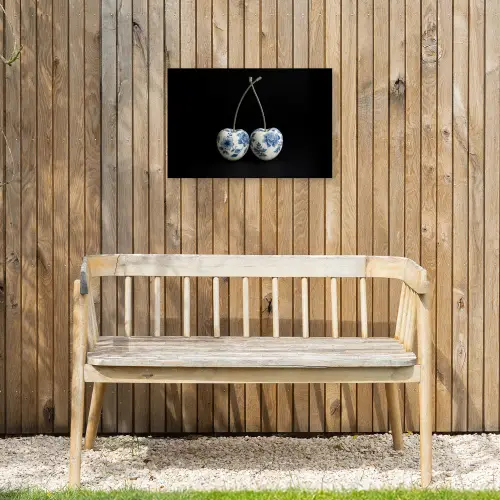 Kersen - Delfts blauw - Fruit Tuinposter op houten frame 2 cm dik klein -sfeer4
