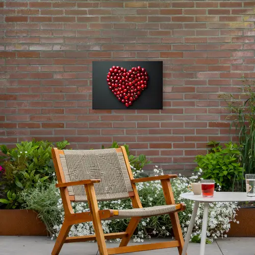 Kersen - Hart - Rood - Zwart Tuinposter op houten frame 2 cm dik klein -sfeer3