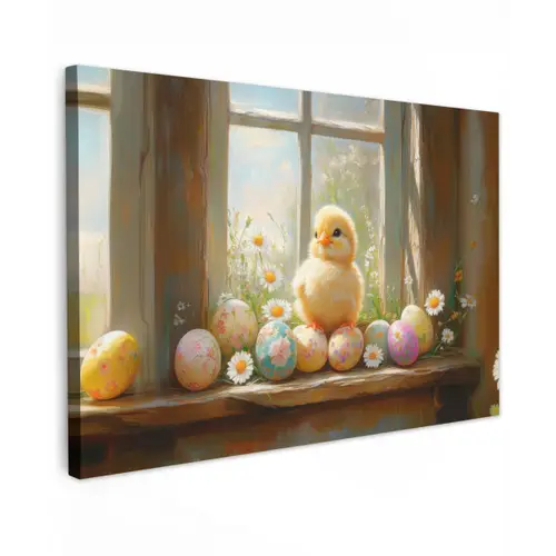 Kuiken - Raam - Paaseieren Tuinposter op houten frame 2 cm dik klein -3d