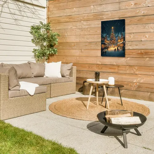 Kerstfeest - Dorp - Donker Tuinposter op houten frame 2 cm dik klein -sfeer2