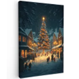 Kerstfeest - Dorp - Donker Tuinposter op houten frame 2 cm dik klein -3d