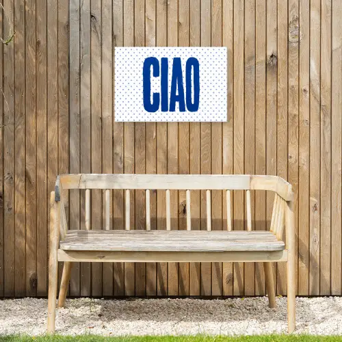 Ciao - Blauw - Stippen Tuinposter op houten frame 2 cm dik klein -sfeer4
