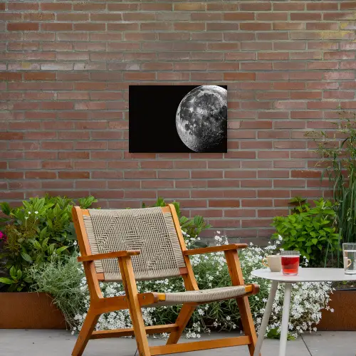 Close-up - Maan - Wit - Textuur Tuinposter op houten frame 2 cm dik klein -sfeer3