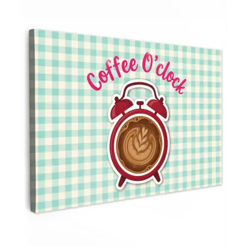 Koffie - Klok - Groen Tuinposter op houten frame 2 cm dik klein -3d