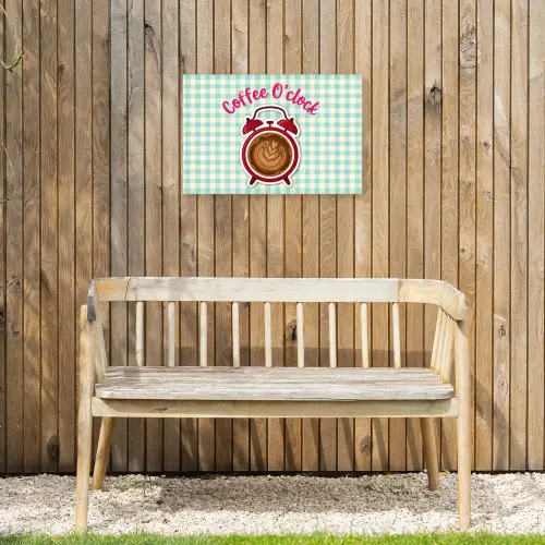 Koffie - Klok - Groen Tuinposter op houten frame 2 cm dik klein -sfeer4