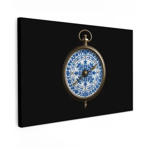 Kompas - Delfts blauw - Zwart Tuinposter op houten frame 2 cm dik klein -3d