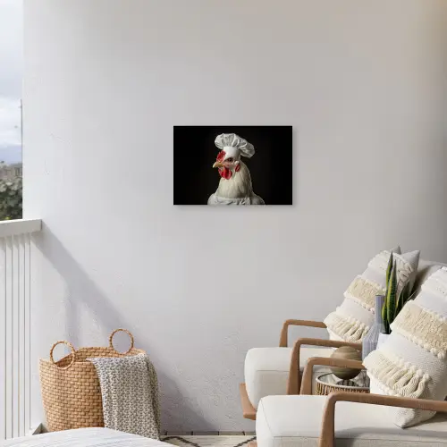 Kok - Rood - Kip Tuinposter op houten frame 2 cm dik klein -sfeer1
