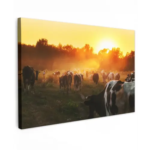 Koeien bij Zonsondergang Tuinposter op houten frame 2 cm dik klein -3d