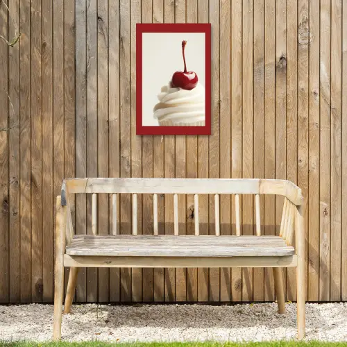 Cupcake - Kers - Rood Tuinposter op houten frame 2 cm dik klein -sfeer4