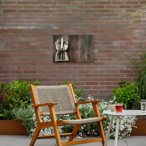 Bestek - Strikje - Zilver Tuinposter op houten frame 2 cm dik klein -sfeer3