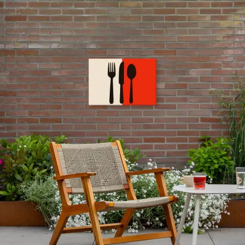 Bestek - Rood - Wit Tuinposter op houten frame 2 cm dik klein -sfeer3