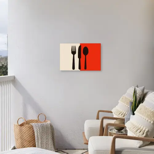 Bestek - Rood - Wit Tuinposter op houten frame 2 cm dik klein -sfeer1
