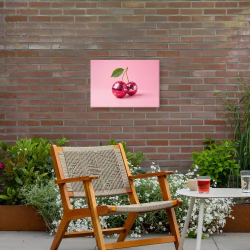 Disco - Kersen - Roze Tuinposter op houten frame 2 cm dik klein -sfeer3