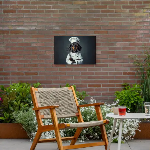 Hond - Garde - Kok Tuinposter op houten frame 2 cm dik klein -sfeer3