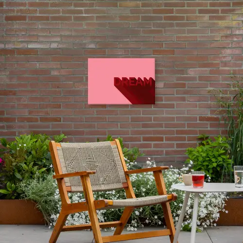 Dream - 3D - Rood - Roze Tuinposter op houten frame 2 cm dik klein -sfeer3