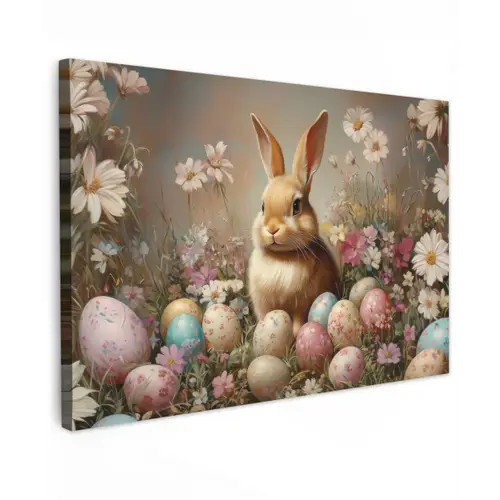 Paashaas - Lente - Paaseieren Tuinposter op houten frame 2 cm dik klein -3d