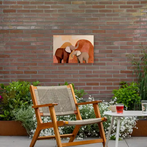 Olifanten - Oranje - Abstract Tuinposter op houten frame 2 cm dik klein -sfeer3